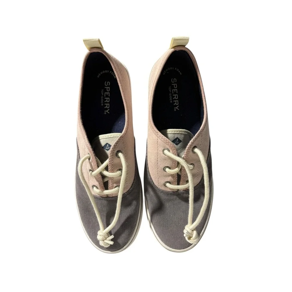 Sperry Top Sider Women's Canvas Sneakers Pink Gray Lace Up Low‎ Top Shoes Sz 8